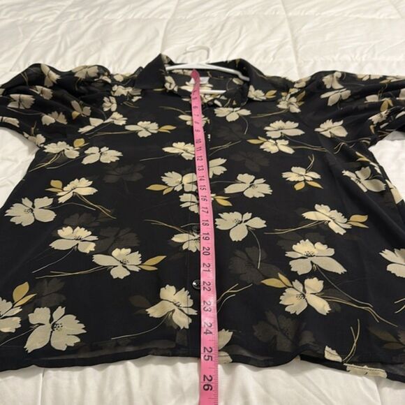 Cabi Cosmo Blouse Sheer Elastic Cuffs Floral Womens Small Long Sleeves Romantic - Picture 9 of 10